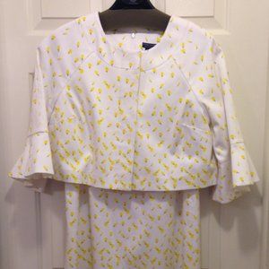 NWT Tanner Doncaster Lemon Yellow & White Floral Dress & Jacket size12 Dress Set